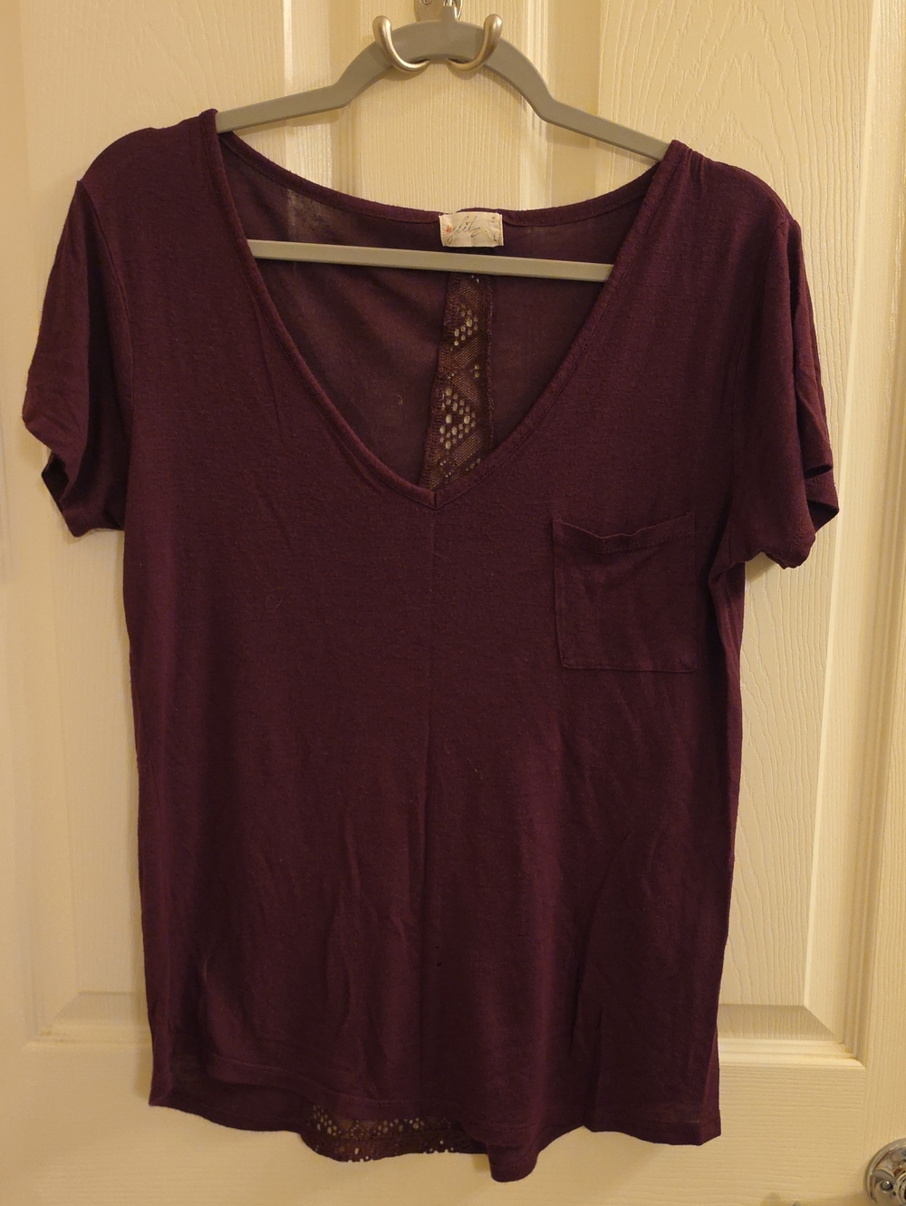 Glitz Women's Deep Plum V-Neck Pocket Tee